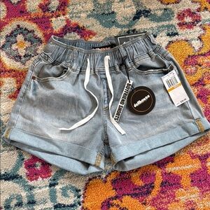 Dollhouse Blue Jean Shorts Elastic Waistband Cuffed Hem